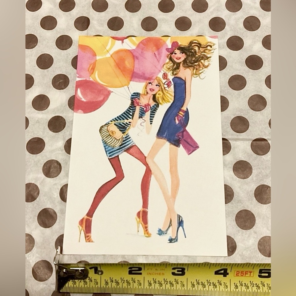 HENRI BENDEL Girls Celebrating With Colorful Balloons Notecard and Envelope🎉💃🎈💃 - Picture 2 of 3